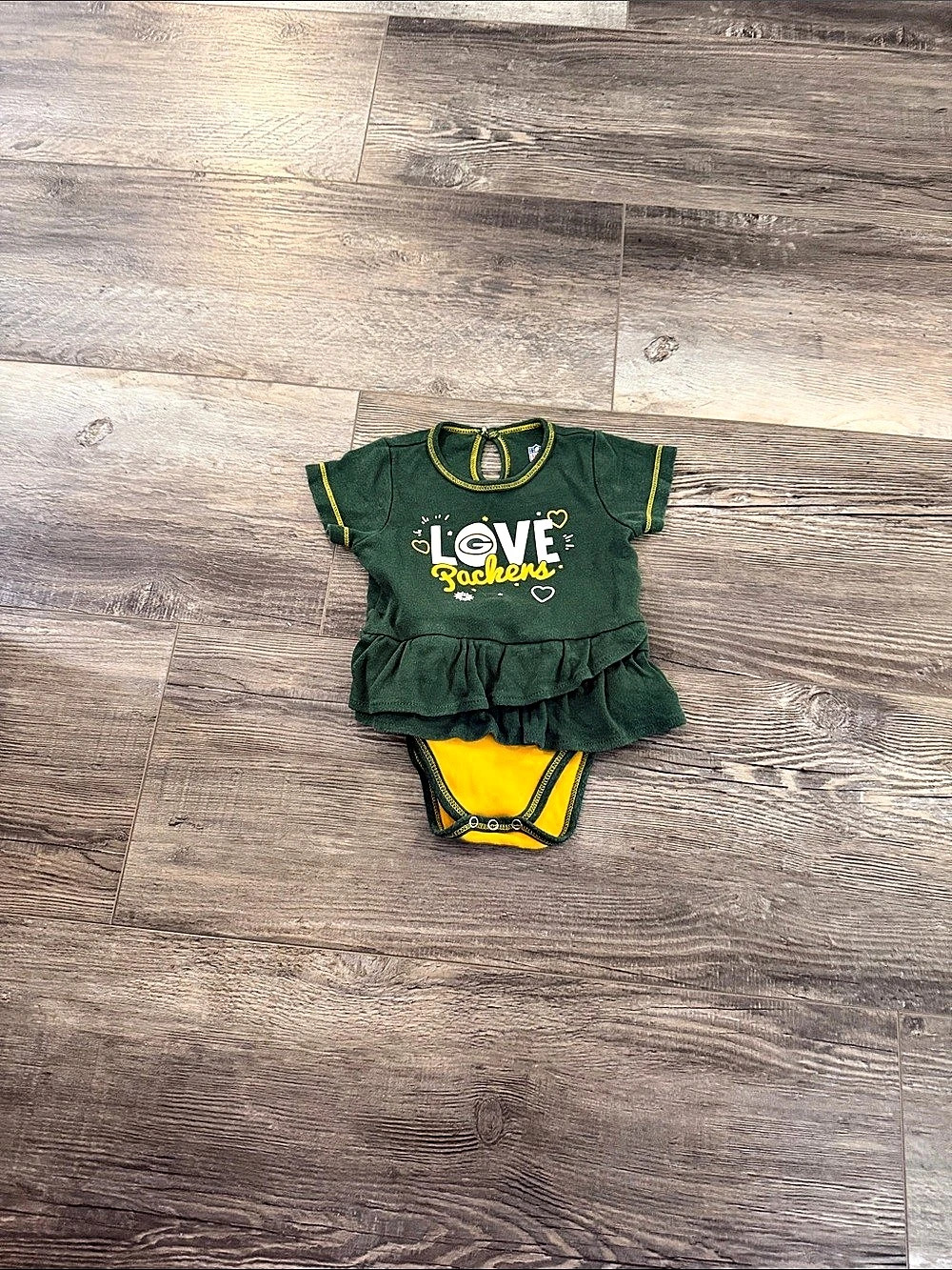 NFL Baby 3/6M Green & Yellow Dress Romper Like New